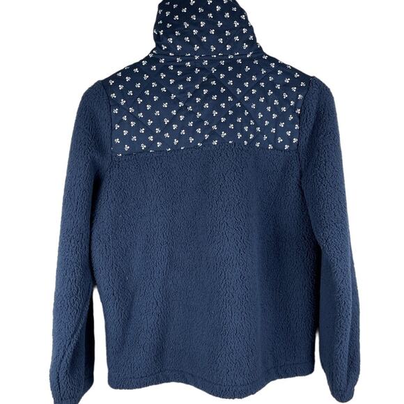 J. Crew Oversized Quilted Navy & White‎ Sherpa Fleece Half-Zip Pullover Size XXS - Picture 6 of 11